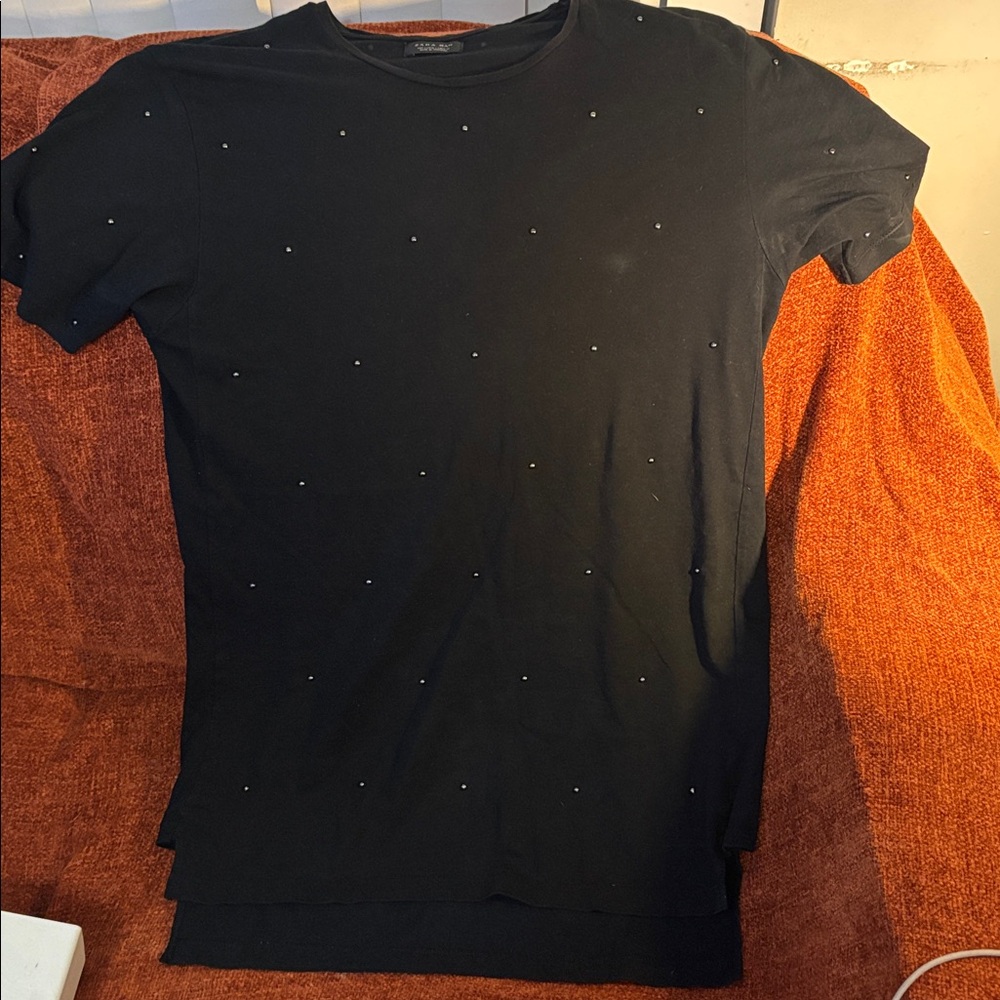 Zara Black Studded Short Sleeve Tee